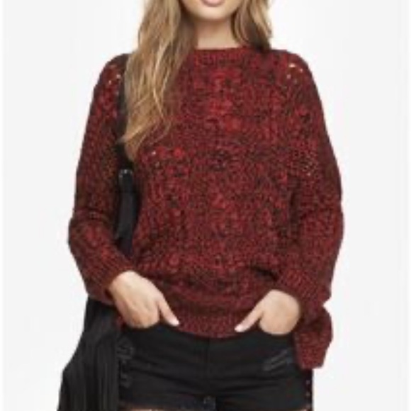 Express Red Black Scoop Neck Oversized Cable Knot Sweater DD - Picture 1 of 7
